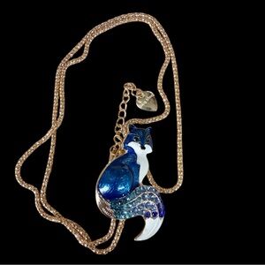Blue and Gold Fox Pendant Necklace